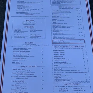 the menu for the restaurant