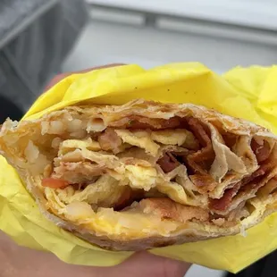 Interior of bacon Breakfast Burrito