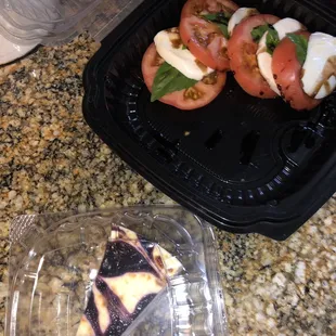 Caprese Salad and cheesecake to go