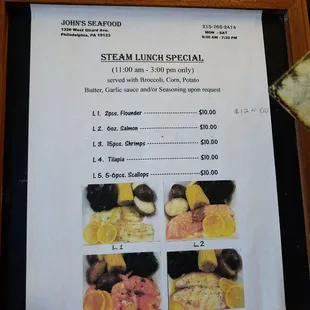 a menu for a special lunch