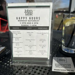 Happy Hour menu