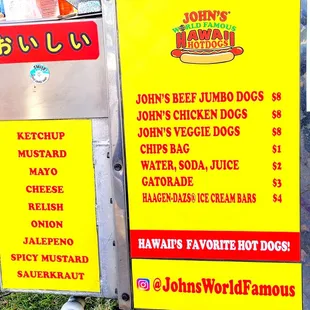 Menu: beef, chicken ,and veggie dogs