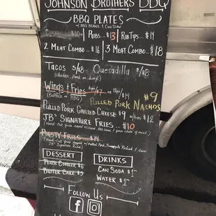 a menu on a blackboard
