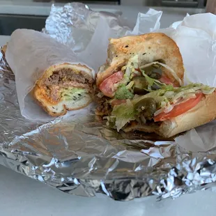 a sandwich on tin foil