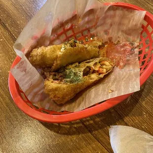 a basket of food on a table