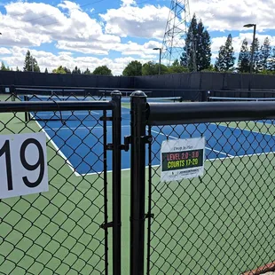 Pickleball courts for drop-in play are organized by level.