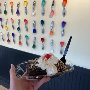 Death by Chocolate with chocolate brownie ice cream (substituted for vanilla) sundae