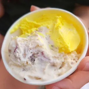 Half scoops of lemon cha cha and blueberry pie. One of our kids favorites!