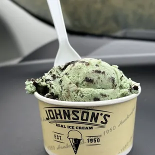 Single scoop mint cookies and cream