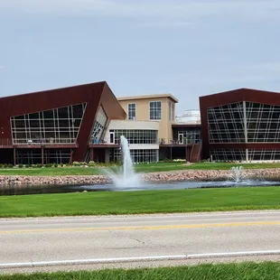 a building with a fountain in front of it