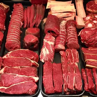 a variety of raw meat