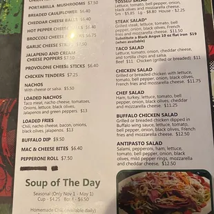 the menu of the restaurant