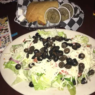 Side salad with homemade bread n homemade Italian dressing