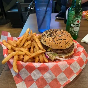 Bacon Cheeseburger with Fries.