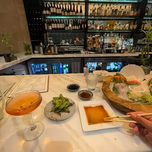 interior, sushi and sashimi