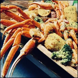 crab legs and shrimp