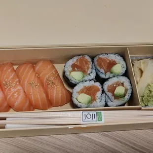 Sushi Flight - Salmon with soy sauce