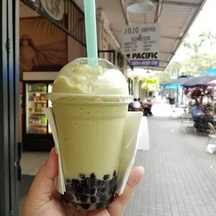 Avocado smoothie made fresh! Tapioca perfectly chewy! Not soaked in sweet syrup or soggy!