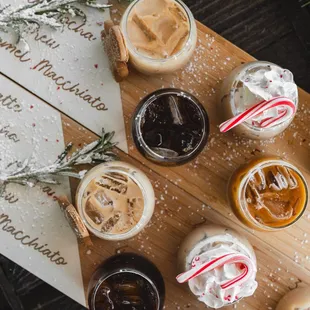 CANDY CANE COFFEE FLIGHT 
JOJO Cold Brew Coffee
Peppermint Mocha
Gingerbread Latte
Carmel Macchiato
White Mocha