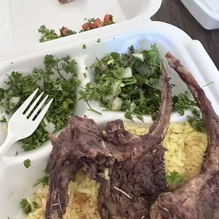 a meal in a styrofoam container