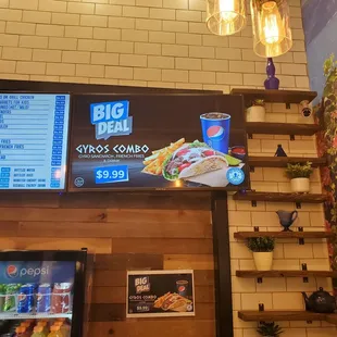 a big menu on the wall