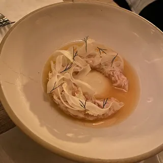 Peekytoe Crab Salad, Mustard Melon Juice and Shaved Fennel