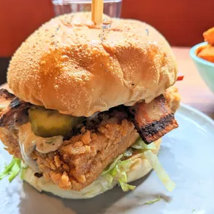 Tofu, vegan bacon, ranch sando, huge and delish!
