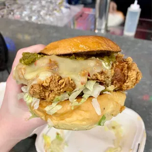spicy chicken sandwich with added pepper jack cheese!
