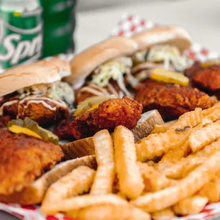 a tray of fried food