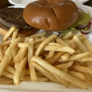 Hamburger with fries $12.95