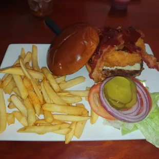 Bacon BBQ burger with a side of fries!