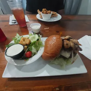 Special of the day, mushroom Swiss burger with a salad!