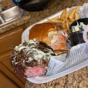 a burger and fries
