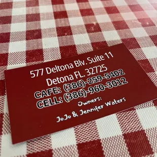 a red and white checkered table cloth