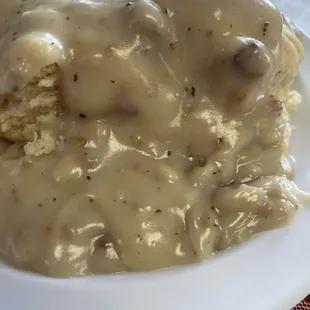 1/2 order of biscuits and gravy. Biscuits were nice and fluffy and the gravy had nice flavor.