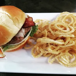 Bacon Blue Burger with Onion Crisps