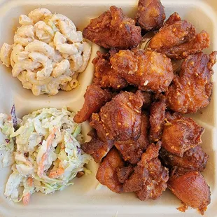 Deep Fried Chicken Chunks set with Mac salad and Cole slaw