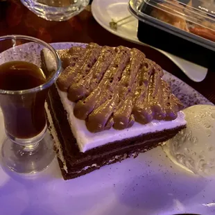 The Irishman - chocolate whiskey cake with Carmel drizzle and ice cream. Huge!