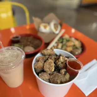 Large Popcorn Chicken &amp; passion fruit milk tea 2.20.25