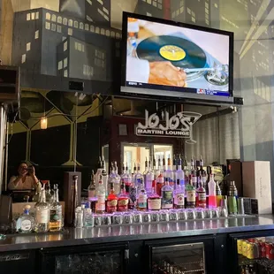 a bar with a television