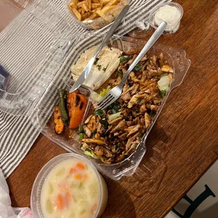 a table with a variety of food items