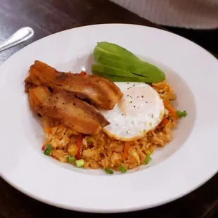 Kimchi rice with Pork Belly. Crazy good Pork Belly!