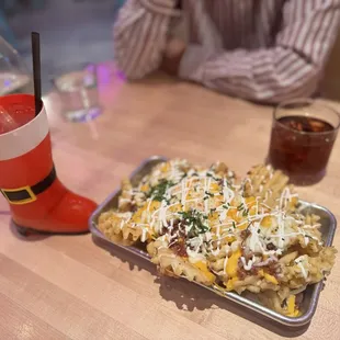 Winter wonderland Santa's Sangria, Whiskey business, and Jojo's fries!