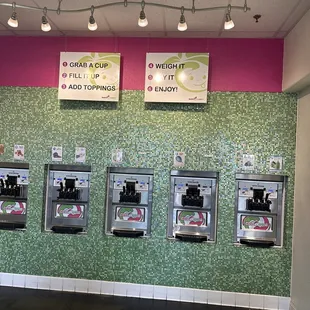 Inside...variety of frozen yogurt flavors....