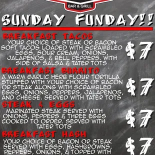 Every Sunday! Brunch menu!
