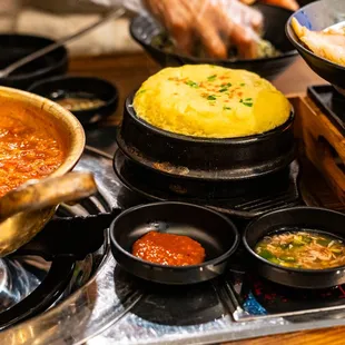 a variety of dishes on a table