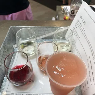 Sip into Summer Flight; wine names labeled &amp; come with a slushie. This was the Strawberry Slushie.