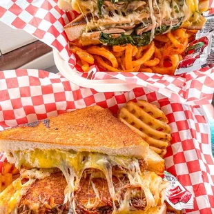 Mushroom and Spinach Cheese Melt &amp; Brisket Cheese Melt