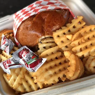 a sandwich and waffles