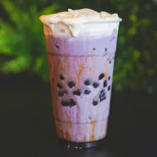Brown Sugar Ube Milk w/ Boba and Sea Salt Cream